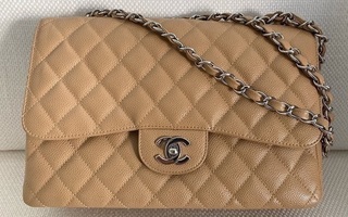 Chanel Jumbo laukku, kellanbeige, caviarnahka