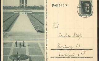 Saksa 1937 6 Pfg (Hitler) puolupäivien ehiökortti o