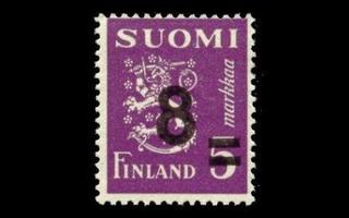 313 ** Leijona lisäp. 8mk/5mk violetti (1946)