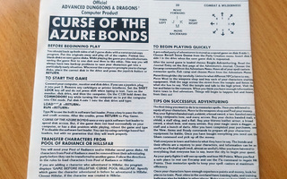 Curse of the Azure Bonds (C64, pelkät ohjeet)