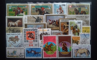 HEVOSIA postimerkkejä **/o 24 kpl. Iso N5 levy