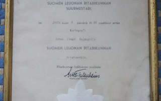 Suomen leijonan ritarikunnan ansioristi myöntökirja 1946