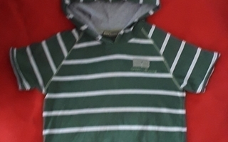 T-paita huppulla raidallinen vihreä kappahl 134/140 hihassa