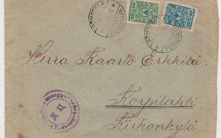 1916 kirje Romppalasta Tampereen kautta Korpilahdelle
