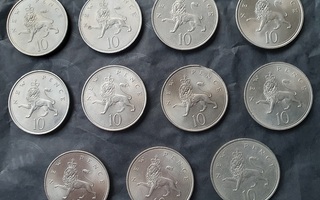 11 kpl Iso-Britannian 10 New pence kolikoita 1968 - 1969