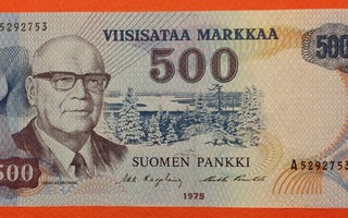 500 markkaa 1975, keltainen lanka, kunto 9+ (KD17)