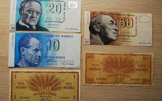 Suomen pankki 1,10, 20, 50, 100 mk