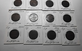 Suomi  5 penniä 1889-1916 cu yht. 12 kpl