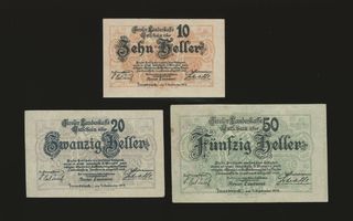 Itävalta Notgeld 10, 20, 50 Heller, Tirol 1919