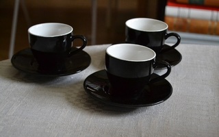 3 kpl, Saimaa Design, mustavalk. Kahvikupit / Espressokupit