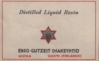 Kotka EG Oy etiketti 1935 Distilled Liquid Rosin 5x8cm