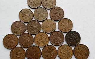 10 penniä kuparia 1919-1940 sarja yht. 19 kpl