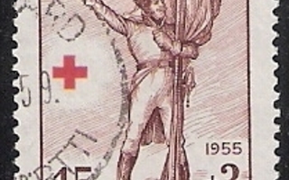 1955 Punainen Risti 15 mk + 3 mk leimattu LaPe 448