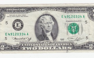 Seteli USA 2 dollaria v. 1976 Green seal