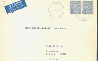 1967 40p sin.leijona pari lentokirje USAhan