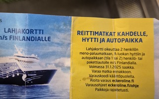 Eckerö Line Reittimatka kahdelle, hytti ja autopaikka