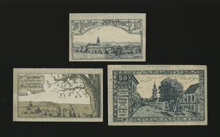 Itävalta Notgeld 10, 20, 50 Heller, Muenzbach 1920