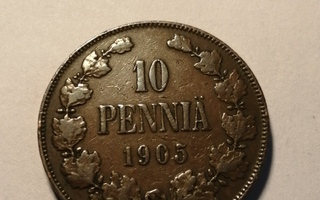10  penniä  1905 *  Copper/Kupari * 1+