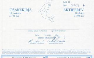 1989 Laivayhtiö Delfin Cruises Ltd spec, Turku osakekirja