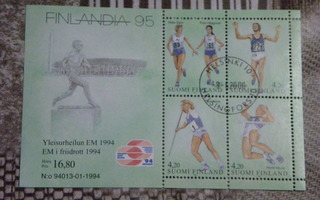 Finlandia 95 Yleisurheilun EM 1994 blokki BL12 Leimattu