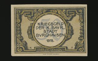 Saksa Notgeld 50 Pfennig, Burghausen 1918