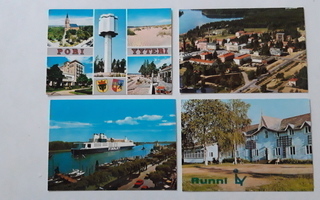 Vanhoja postikortteja 4 kpl mm. Mänttä, Pori, Runni