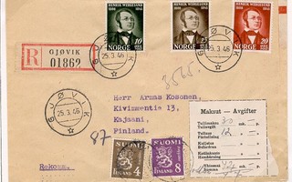 1946 8mk viol.leijona ym tullausmaksuna kirje Norjasta - RRR