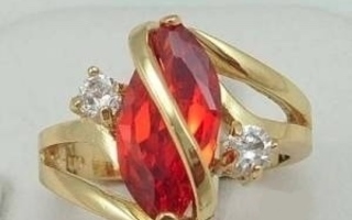 42 .. 10kt Kulta Ruby & Swarovski Crystal .. Sormus
