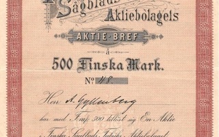 1890 Finska Sågblads Fabriks Ab, Tampere osakekirja