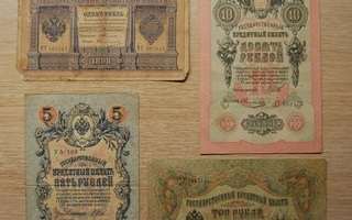 Tsaarin-Venäjä 1,3,5,10 ruplaa 1898 - 1909
