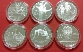 USA, 6 kpl Atlanta Olympics silver Dollar. (KD15)
