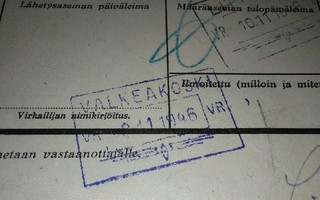 VR Valkeakoski Asemaleima Rahtikirja 1946 PK140/8