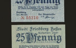 Saksa Notgeld 2 x 25 Pfennig, Friedberg