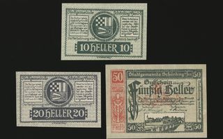 Itävalta Notgeld 10, 20, 50 Heller, Schärding 1920