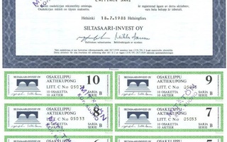 1988 Siltasaari-Invest Oy, Helsinki pörssi osakekirja
