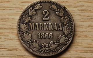 2 Markkaa 1866 Hopeaa Aleksenteri II
