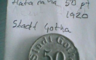 Saksa 50 pfennig 1920, hätäraha, Stadt Gotha