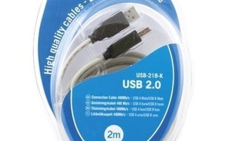 Deltaco USB 2.0 kaapeli A uros - B uros, 2m *UUSI*