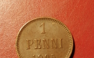 *Suomi *  1 penniä  *1905  *   Copper/Kupari *1+/EF