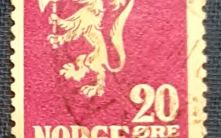 Norja 1922-24  Purppuranpunainen leijonamerkki 20 ö  o