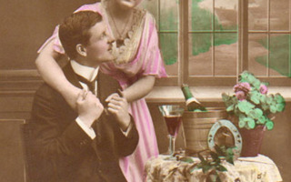 RAKKAUS / Kaunista rakkautta - istuva mies ja tyttö. 1900-l.