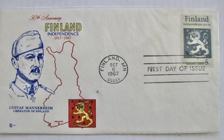 VANHA Ensipäiväkuori FDC USA 1967 Mannerheim Finland MN