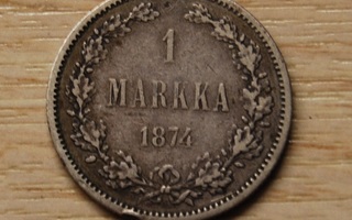 1 Markka 1874 Hopeaa Aleksanteri II