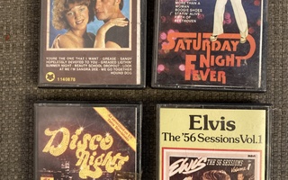 C-kasetteja, Elvis ,Texaco Disco, grease ym. 8 kpl + teline