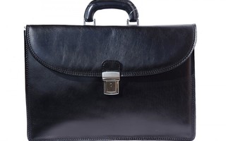 Black Genuine leather briefcase with three compartments