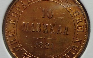 1881 10 markkaa kultaraha kl1+-01/1+