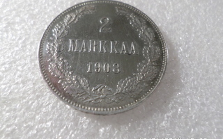 2  mk 1908  hopeaa  kulkematon  hieno   raha,