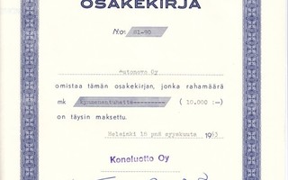 1963 Koneluotto Oy, Helsinki osakekirja (Hankkija)