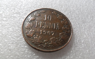 10  penniä  1907  siistikuntoinen.