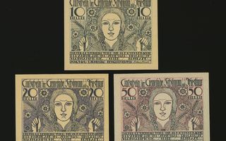 Itävalta Notgeld 10, 20, 50 Heller, Schönau 1920